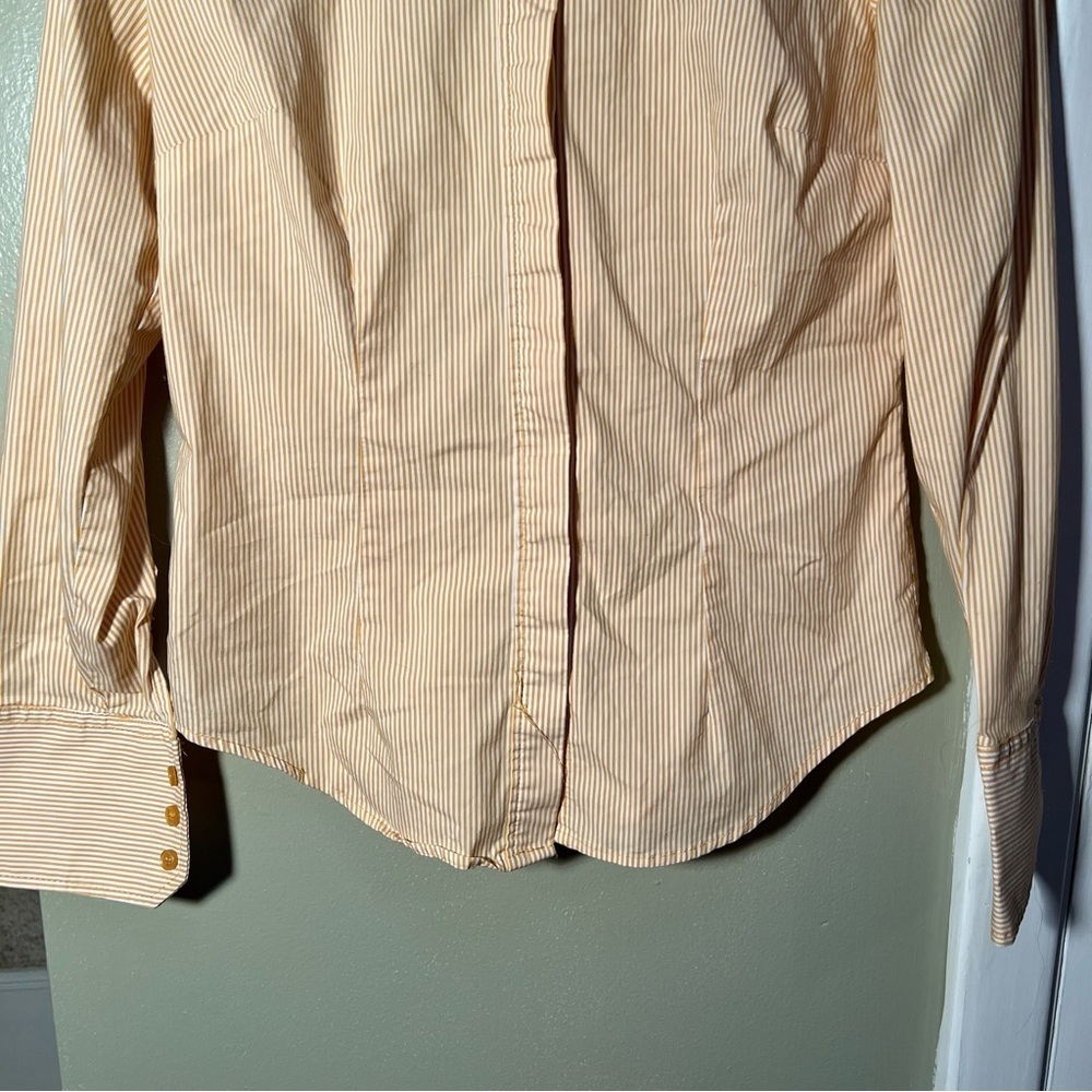 New York & Co Button Down Shirt Yellow White Pinstripes S - Picture 3 of 8